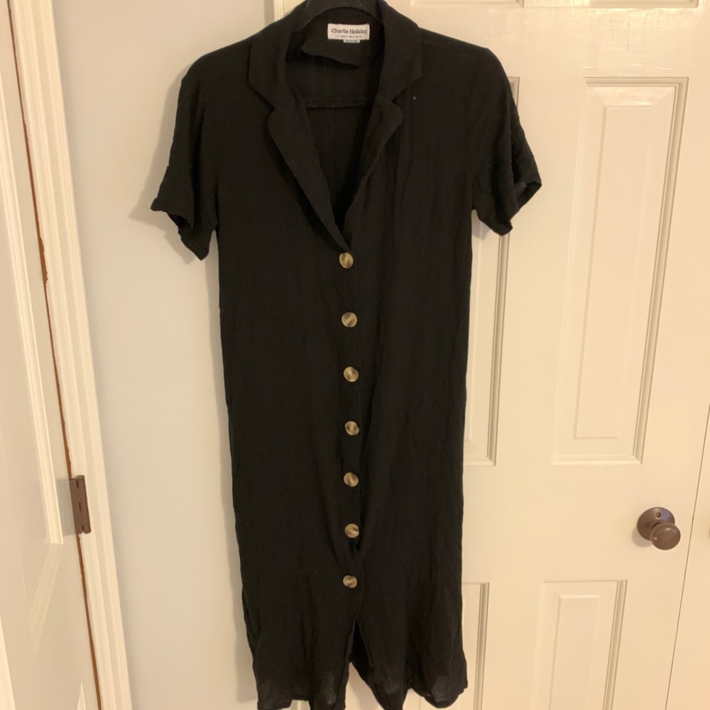 Charlie Holiday Black Button Midi Dress